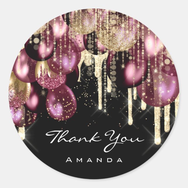 Adesivo Redondo Obrigado 16º Casamento de Bridal Ballon Dourado Ma (Frente)