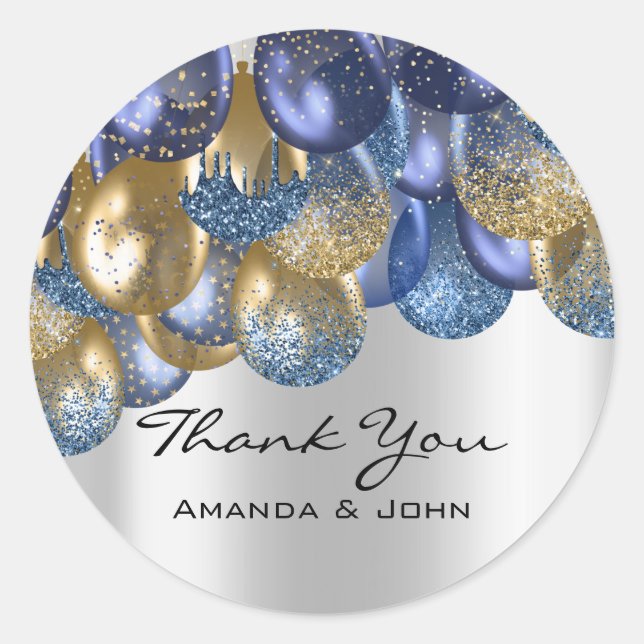 Adesivo Redondo Obrigado 16º Casamento de noiva Ballon Blue Marinh (Frente)