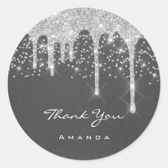 Adesivo Redondo Obrigado 16º Casamento Nupcial Cinza Kraft Drips (Frente)