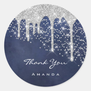 Adesivo Redondo Obrigado 16º Favor de Casamento Azul Naval