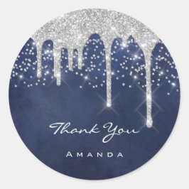 Adesivo Redondo Obrigado 16º Favor de Noiva Azul Naval de Casament