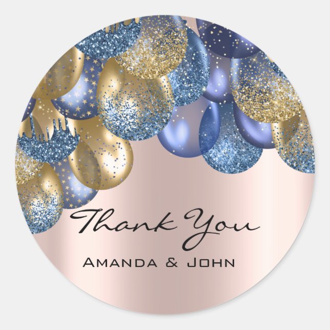 Adesivo Redondo Obrigado 16º Rosa de Casamento de Bridal Ballon Az (Frente)