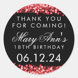 Adesivo Redondo Obrigado 18ª Festa de aniversário brilha vermelho