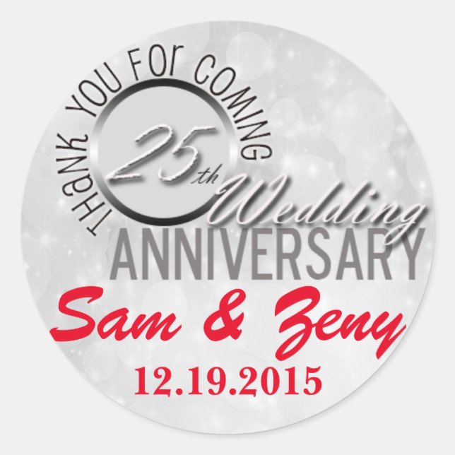 Adesivo Redondo Obrigado 25 Casamento de Aniversário Favor Sticker (Frente)