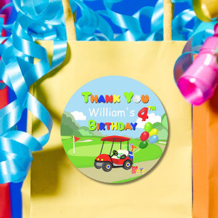 Adesivo Redondo Obrigado, 4.º Aniversário do Carrinho de Golfe Ver