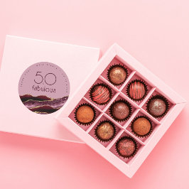 Adesivo Redondo Obrigado 50º Aniversário Burgundy Agate Rosa