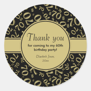 Adesivo Redondo Obrigado 60th ouro/preto do teste padrão do núme