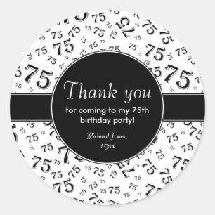Adesivo Redondo Obrigado: 75º Padrão Preto e Branco dos Números