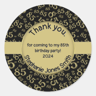 Adesivo Redondo Obrigado: 85º Blac de Aniversário/Padrão de Número