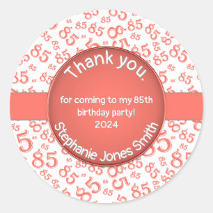 Adesivo Redondo Obrigado: 85.º Aniversário Cora/Padrão de Número B