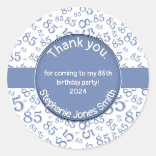 Adesivo Redondo Obrigado: 85.º Padrão Azul/Branco de Números de An