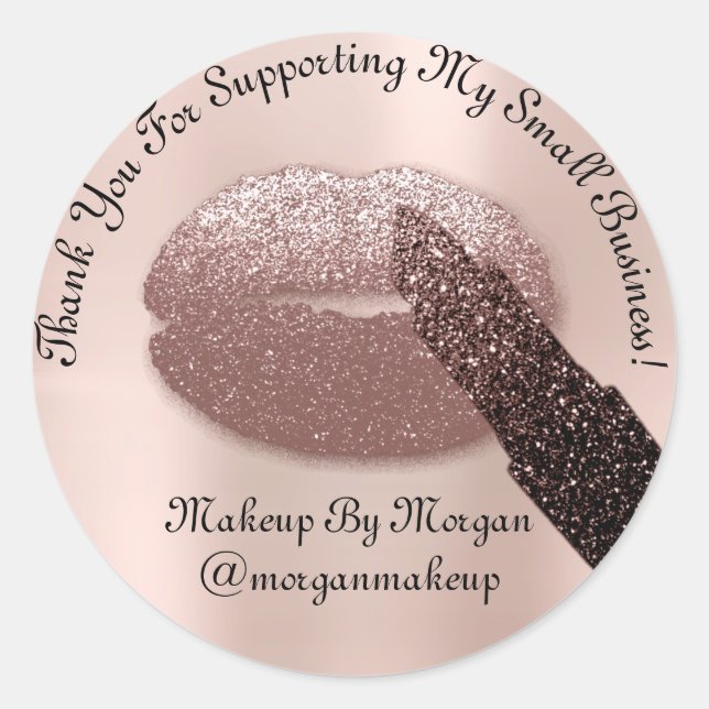 Adesivo Redondo Obrigado A Apoiar A Maquiagem De Pequenas Empresas (Frente)