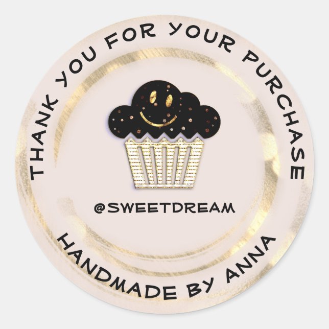 Adesivo Redondo Obrigado A Comprar Chocolate Muffin Sorria Rosa (Frente)