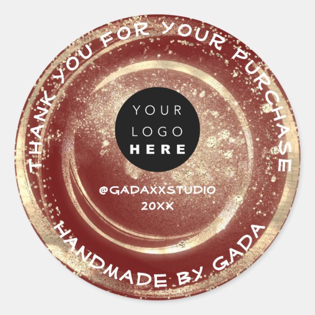 Adesivo Redondo Obrigado A Comprar Logotipo Fabricado À Mão Vermel (Frente)