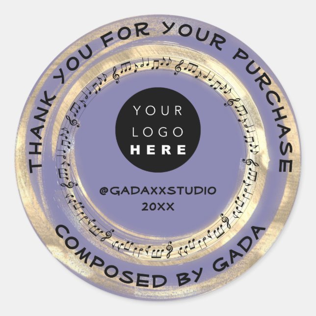 Adesivo Redondo Obrigado A Comprar Logotipo Música Notas Sociais A (Frente)