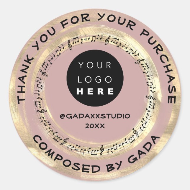 Adesivo Redondo Obrigado A Comprar Logotipo Música Notas Sociais R (Frente)