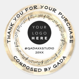 Adesivo Redondo Obrigado A Comprar Logotipo Música Notas Sociais W