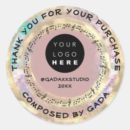 Adesivo Redondo Obrigado A Comprar Música Logotipo Notas Sociais M