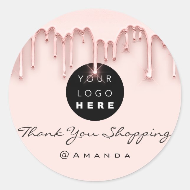 Adesivo Redondo Obrigado A Comprar Nome Rosa Blush (Frente)