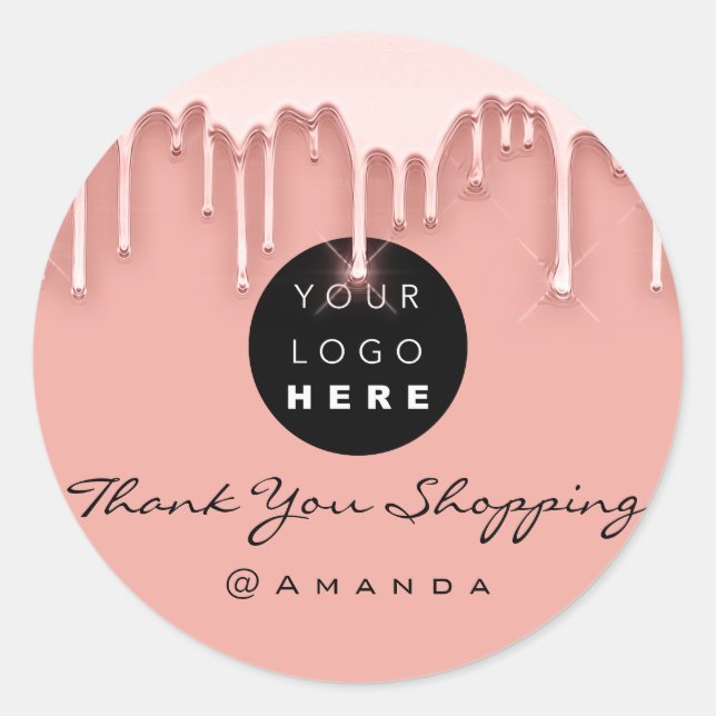 Adesivo Redondo Obrigado A Comprar Nome Rosa Blush (Frente)