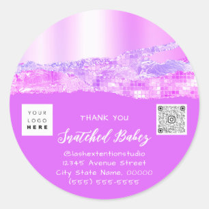 Adesivo Redondo Obrigado a Comprar o logotipo Código QR Rosa Girly
