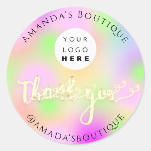 Adesivo Redondo Obrigado A Comprar O Logotipo Dourado Rainbow Pin