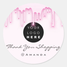 Adesivo Redondo Obrigado A Comprar O Nome Logotipo Unidades Rosa