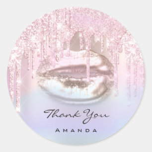 Adesivo Redondo Obrigado A Conhecer Bridal Rosa Holograficamente B