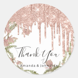 Adesivo Redondo Obrigado A Conhecer Rosa De Casamento Glitter Flor