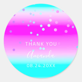 Adesivo Redondo Obrigado A Dar O Nome Do Ombre Oceânico Cor-De-Ros