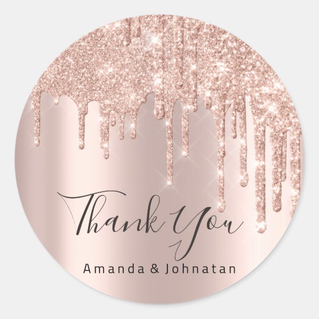 Adesivo Redondo Obrigado A Dar O Nome Rosa De Casamento Glitter Sp (Frente)