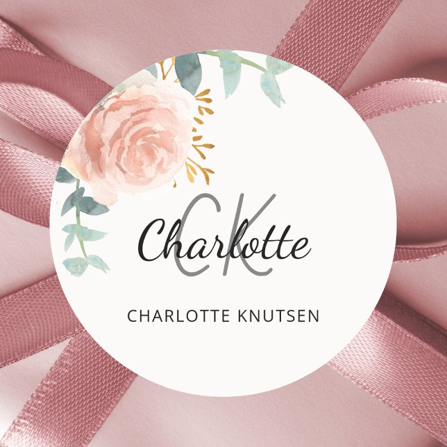 Adesivo Redondo Obrigado à flora dourada rosa (Criador carregado)