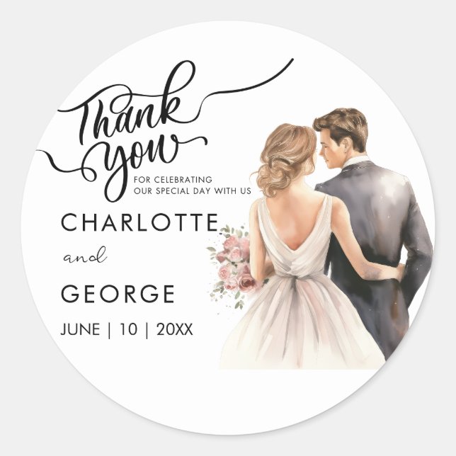 Adesivo Redondo Obrigado A Noiva Noiva, Noiva, Noite De Aquarela. (Frente)