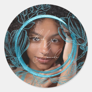 Adesivo Redondo Obrigado A Você Chamar Magnolia Floral Garden Blue