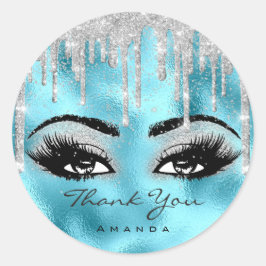 Adesivo Redondo Obrigado A Você Nome Confetti Cinza Glitter Eyelas