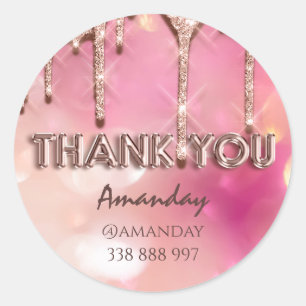 Adesivo Redondo obrigado a você Nome Drives Rosa Instagra Tinta ro