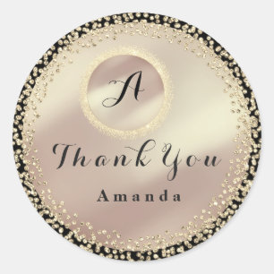 Adesivo Redondo Obrigado A Você Nome Glitter Monograma Rosa preto