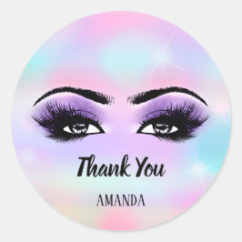 Adesivo Redondo Obrigado A Você Nome Hológrafo Rosa Pastels Eyelas