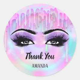 Adesivo Redondo Obrigado A Você Nome Holograph Pastel Eyelash Girl