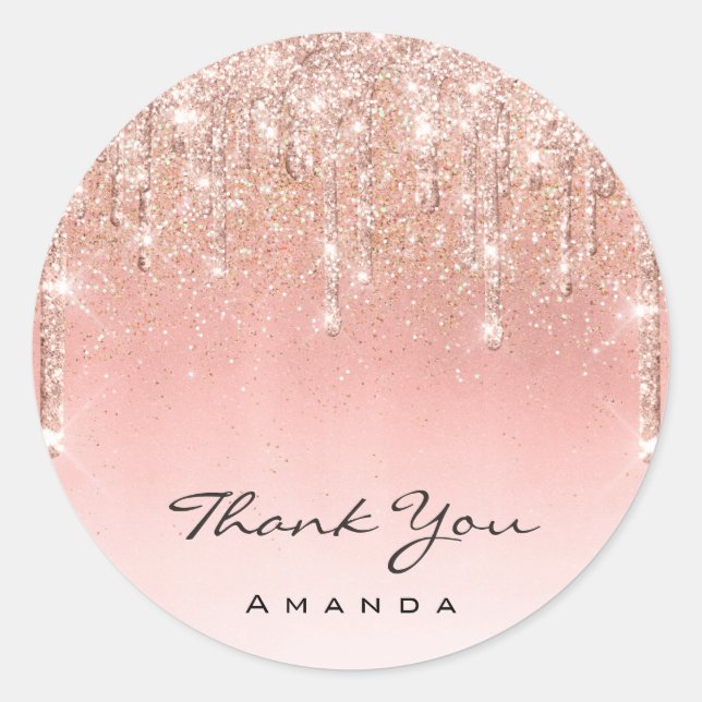 Adesivo Redondo Obrigado A Você Nome Makeup Artist Rosa Glitter Gi (Frente)