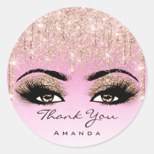 Adesivo Redondo Obrigado A Você Nome Makeup Rosa Glitter Eyelash P