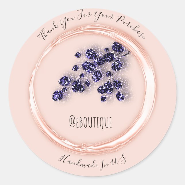 Adesivo Redondo Obrigado Adquira Florestas De Marinho Azul Rosa (Frente)