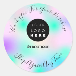 Adesivo Redondo Obrigado Adquira O Logotipo Boutique Azul-Cor-De-R