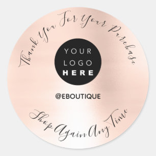 Adesivo Redondo Obrigado Adquira Rosa de Logotipo Online Boutique