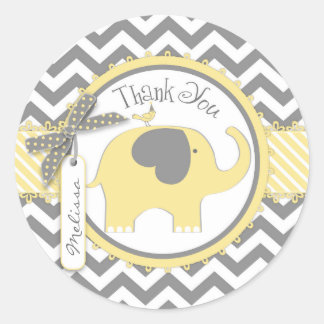 Adesivo Redondo Obrigado amarelo do impressão do elefante e do
