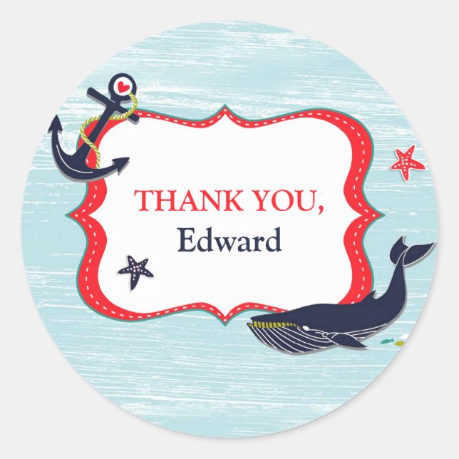 Adesivo Redondo Obrigado Anchor Whale Stickers (Frente)