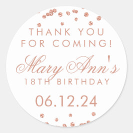 Adesivo Redondo Obrigado Aniversário Rosa Dourado Glitter Confetti