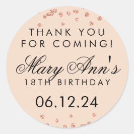 Adesivo Redondo Obrigado Aniversário Rosa Dourado Glitter Confetti