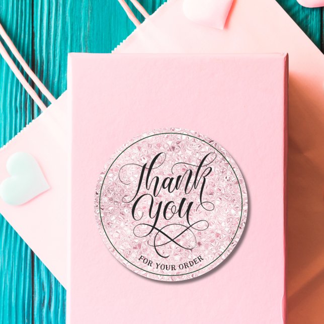 Adesivo Redondo Obrigado ao branding Script blush rosa gold glitte (Criador carregado)