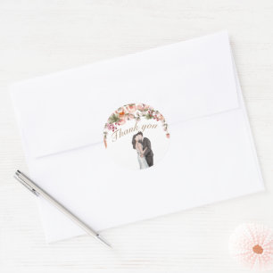 Adesivo Redondo Obrigado ao casamento floral elegante